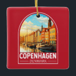 Ornement En Céramique Copenhague Danemark Travel Art Vintage<br><div class="desc">Design de transport vectoriel rétro de Copenhague. Copenhague,  capitale du Danemark,  se trouve sur les îles côtières de Seeland et Amager. Il est relié à Malmo dans le sud de la Suède par le pont Öresund.</div>