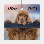 Ornement En Céramique Coq Brown Fluffy Personnalisé Chien Espagnol (Dos)