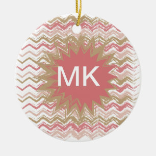 Ornement En Céramique Coral Spice Scribble ZigZag Chevron Motif