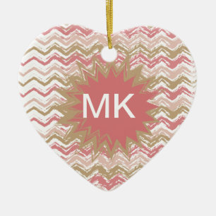 Ornement En Céramique Coral Spice Scribble ZigZag Chevron Motif