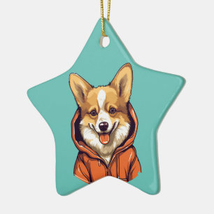 Ornement En Céramique Corgi Drôle Portant un Sweat à Capuche