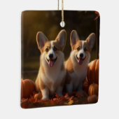 Ornement En Céramique Corgi Puppy Automne Citrouille de plaisir (Droite)