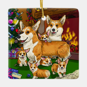 Ornement En Céramique Corgis de Noël