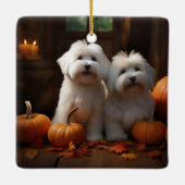 Ornement En Céramique Coton De Tulear Chiot Automne Citrouille délice (Dos)