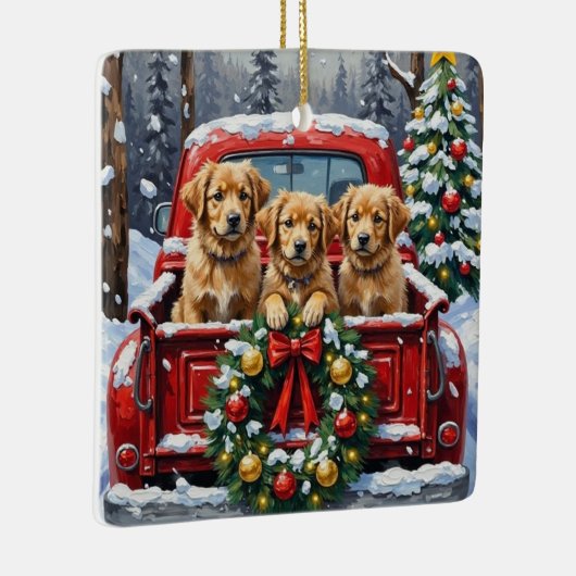 Ornement En Céramique Coton de Tulear Christmas Red Truck Holiday (Droite)