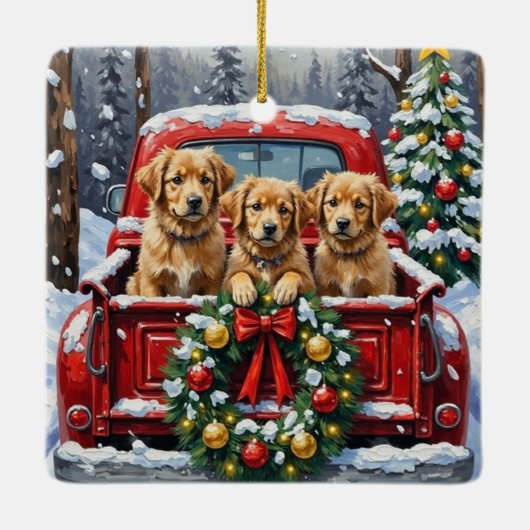 Ornement En Céramique Coton de Tulear Christmas Red Truck Holiday (Dos)
