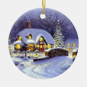 Ornement En Céramique Cottage de Noël