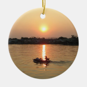 Ornement En Céramique Coucher du soleil… Ayutthaya, Thaïlande du fleu