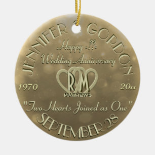 Ornement En Céramique Couleur or du Monogramme mariage