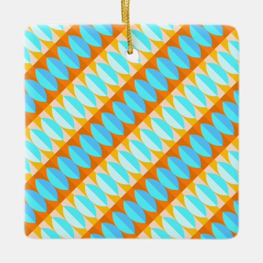 Ornement En Céramique Couleur Turquoise Bleu Orange Jaune Motif (Devant)