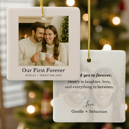Ornement En Céramique Couple Christmas Photo Personalized Keepsake