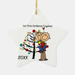 Ornement En Céramique Couple dans l'amour Premier Noël ensemble Ornament