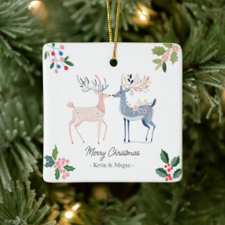 Ornement En Céramique Couple de cerfs Noël jeunes mariés fiancés