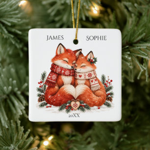 Ornement En Céramique Couple de renards de Noël nordiques Hiver scandina