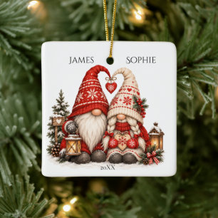 Ornement En Céramique Couple de Tomte de Noël nordique Scène hivernale s