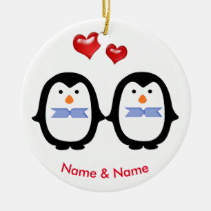 Ornement En Céramique Couples affectueux de pingouin deux mâles
