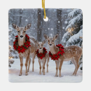 Ornement En Céramique Couronne d'arbre de la famille de cerfs jolis
