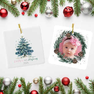 Ornement En Céramique Couronne d'arbre de Noël pour la première photo de