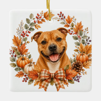 Ornement En Céramique Couronne d'automne Staffie
