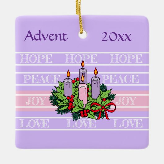 Ornement En Céramique Couronne d'avent sur Arrière - plan rayé (Devant)