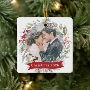 Ornement En Céramique Couronne de fêtes élégante Noël Mariage
