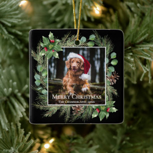 Ornement En Céramique Couronne de Noël avec photo de votre animal de com