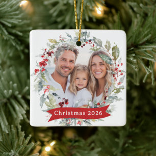 Ornement En Céramique Couronne de Noël Photo de famille Année