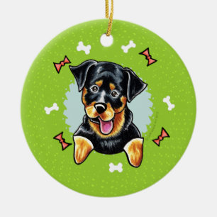 Ornement En Céramique Couronne de Noël Rottweiler