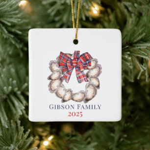 Ornement En Céramique Couronne d'huîtres Noël Ruban à carreaux Sur m