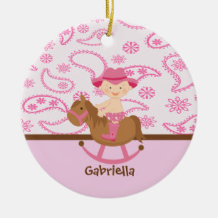 Ornement En Céramique Cow-girl mignonne de bébé dans Pinkon un ornemen