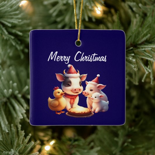 Ornement En Céramique cow, pig, lamb and chicken Ornament (Arbre)