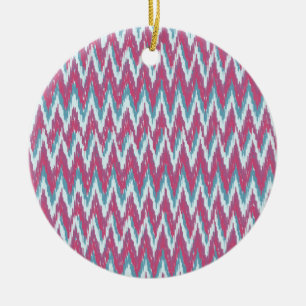 Ornement En Céramique Cranberry et Turquoise Motif iKat ZigZag