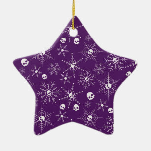 Ornement En Céramique Crâne effrayant Creepmas Noël Snowflakes violet