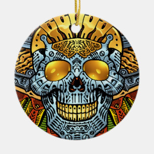 Ornement En Céramique Crâne gothique avec des armes à feu et des balle