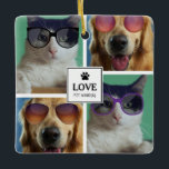 Ornement En Céramique Créez votre propre collection photo de 4 animaux d<br><div class="desc">Un beau design avec 4 photos de votre famille avec le mot "LOVE" centré au milieu avec le nom de votre animal de compagnie. Un beau design pour vous-même ou un merveilleux cadeau de conservation pour vos amis et votre famille. Customisez le texte les photos d'animaux et faites-le vous-même. Créez...</div>