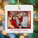 Ornement En Céramique Créez votre propre photo de famille personnalisée<br><div class="desc">Moderne Minimaliste Simple Personnalisé Ordinateur Photo De Famille Simple. Créez votre propre ornement photo de Noël personnalisé avec votre photo préférée.</div>