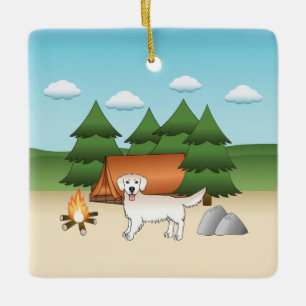 Ornement En Céramique Crème Anglaise Golden Retriever Camping Dans Une F