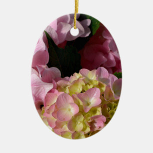 Ornement En Céramique Crème rose Hydrangeas jaune rose vert floral