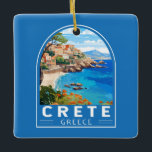 Ornement En Céramique Crète Grèce Travel Art Vintage<br><div class="desc">Design de déplacement vectoriel rétro en Crète. La Crète est la plus grande île de Grèce et la cinquième plus grande de la mer Méditerranée.</div>