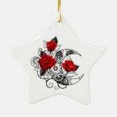 Ornement En Céramique Croissant mécanique avec roses rouges (Dos)