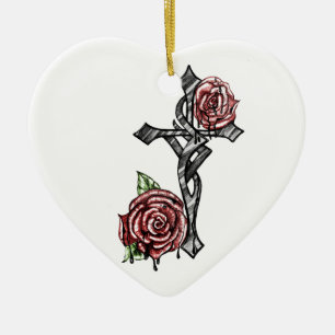 Ornement En Céramique Croix du sang et des Roses