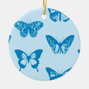 Ornement En Céramique Croquis de papillon, bleu cyan et bleu ciel