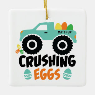 Ornement En Céramique Crushing Eggs Cool Modern Easter Truck Name