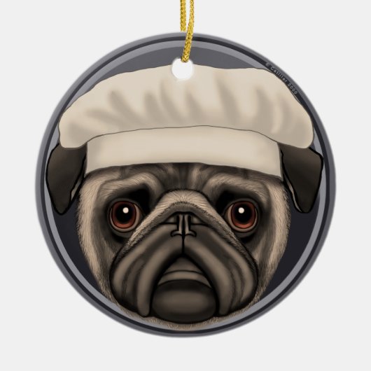 Ornement En Céramique Cuisinier Pug (Devant)