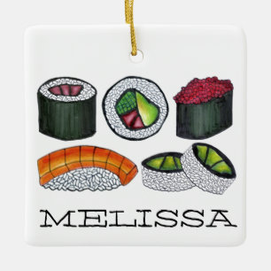 Ornement En Céramique Cuisson japonaise : rouleaux de sushi Saumon Nigir