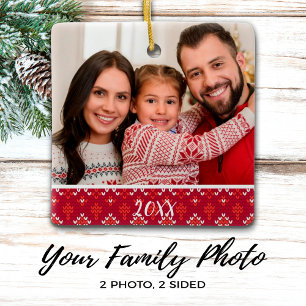 Ornement En Céramique Custom 2-Sided Family Photo Nordic Christmas