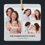 Ornement En Céramique Custom 3 Sections Family Photos Collage Gray Frame<br><div class="desc">Lovely arrangement of four family photos collage divided in 3 sections with portrait rectangle frame on the left and two landscape rectangle frames on the right side with a texts on the lower side. Personalise it with your own photos and texts. Perfect a custom made gift for your loved ones....</div>