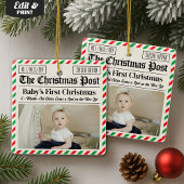 Ornement En Céramique Custom Baby's First Christmas Newspaper