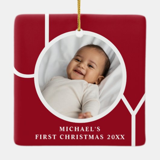 Ornement En Céramique Custom Baby's First Christmas Photo Red (Dos)