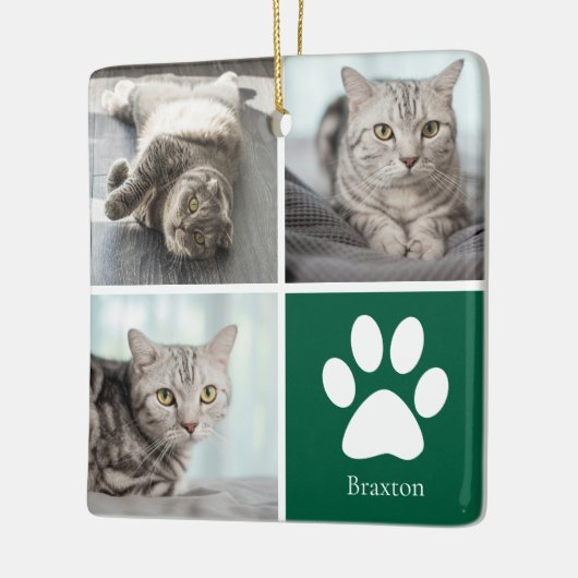 Ornement En Céramique Custom Cat Photo Collage Cute Green Christmas (Gauche)